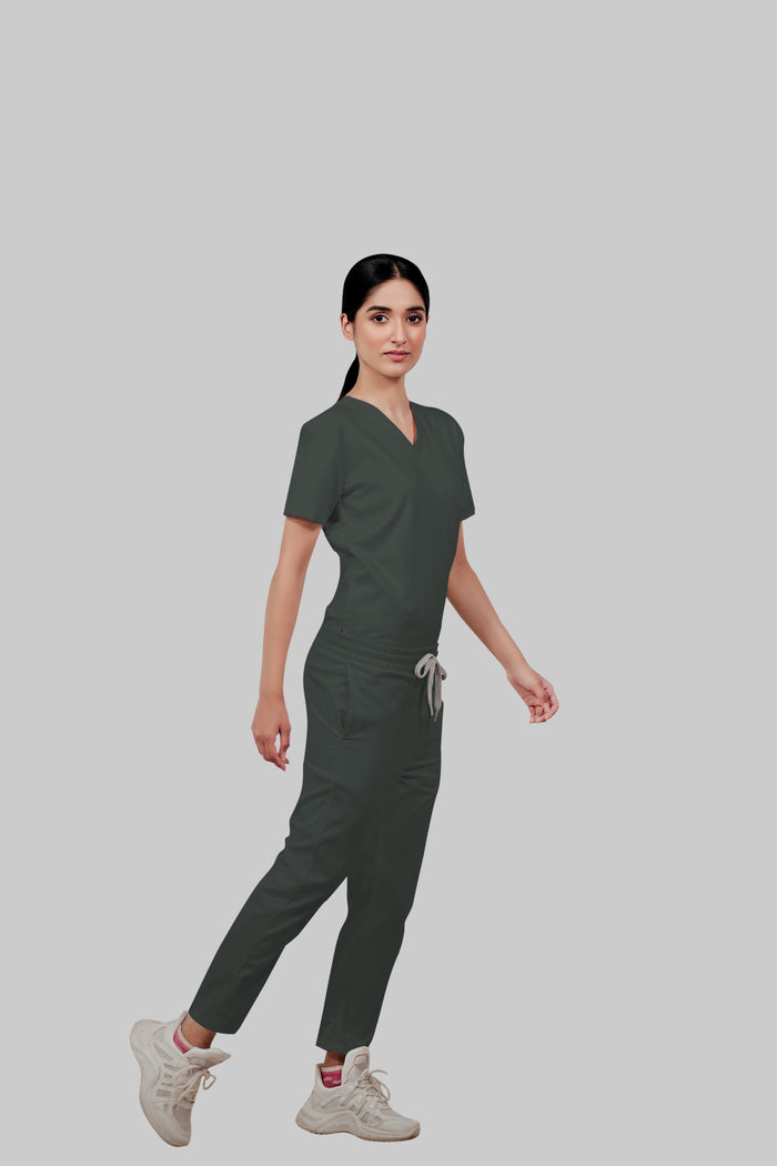 Stretchable (2Way) Women Bottle Green Straight Scrub Pant