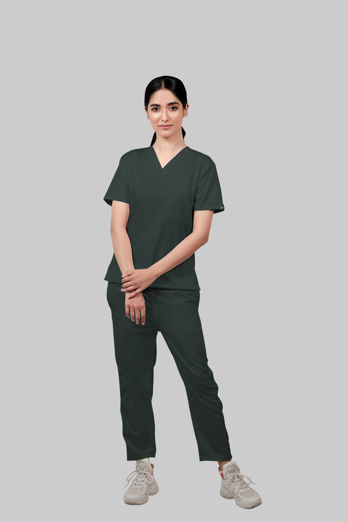 Stretchable (2Way) Women Bottle Green Straight Scrub Pant
