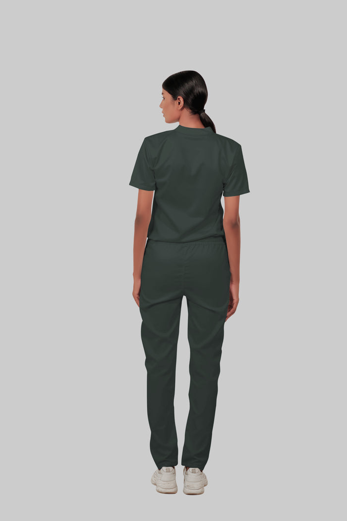 Stretchable (2Way) Women Bottle Green Straight Scrub Pant