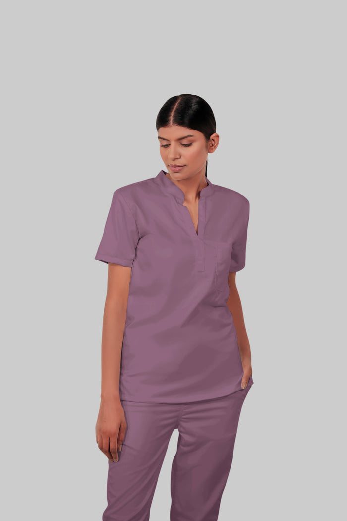 Stretchable (2Way) Women Lilac Mandarin Neck Scrub Top