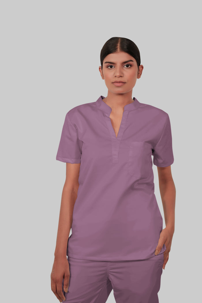 Stretchable (2Way) Women Lilac Mandarin Neck Scrub Top