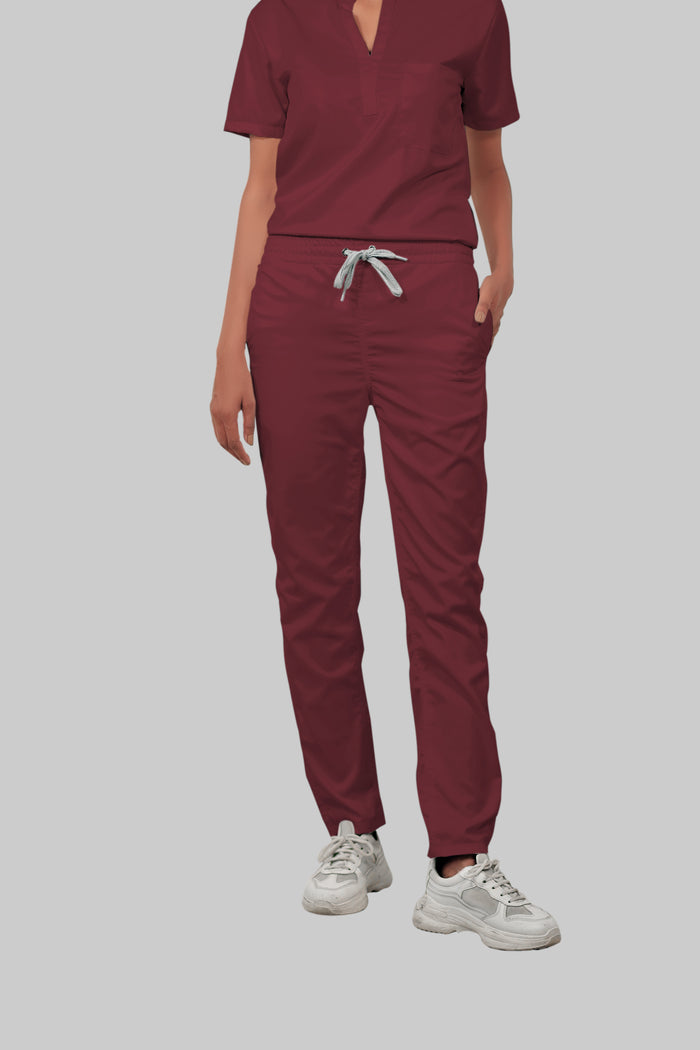 Stretchable (2Way) Women Maroon Straight Scrub Pant