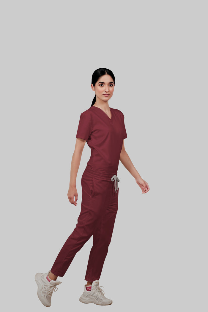 Stretchable (2Way) Women Maroon Straight Scrub Pant