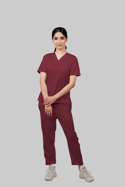 Stretchable (2Way) Women Maroon Straight Scrub Pant