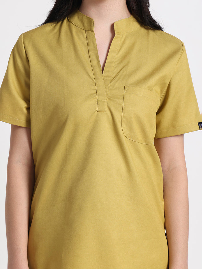 Stretchable (2Way) Women Mustard Mandarin Neck Scrub Top