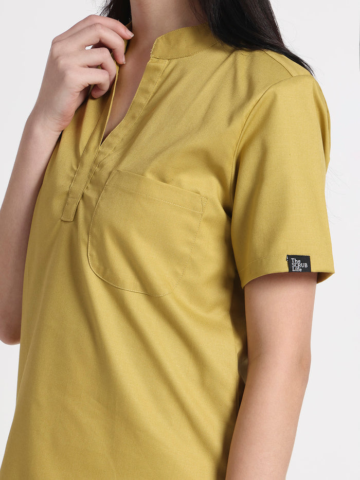 Stretchable (2Way) Women Mustard Mandarin Neck Scrub Top