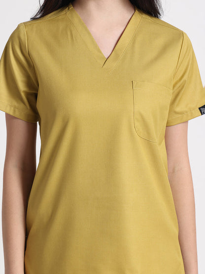 Stretchable (2Way) Women Mustard V-Neck Scrub Top