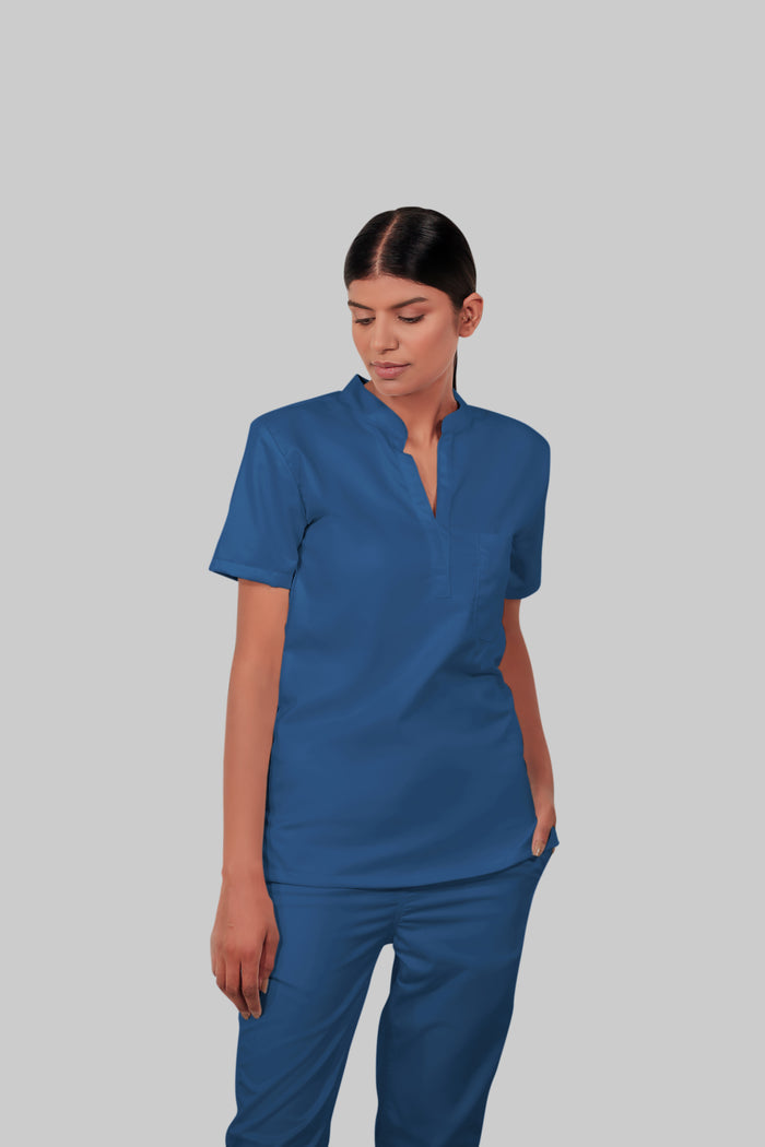 Stretchable (2Way) Women Navy Blue Mandarin Neck Scrub Top