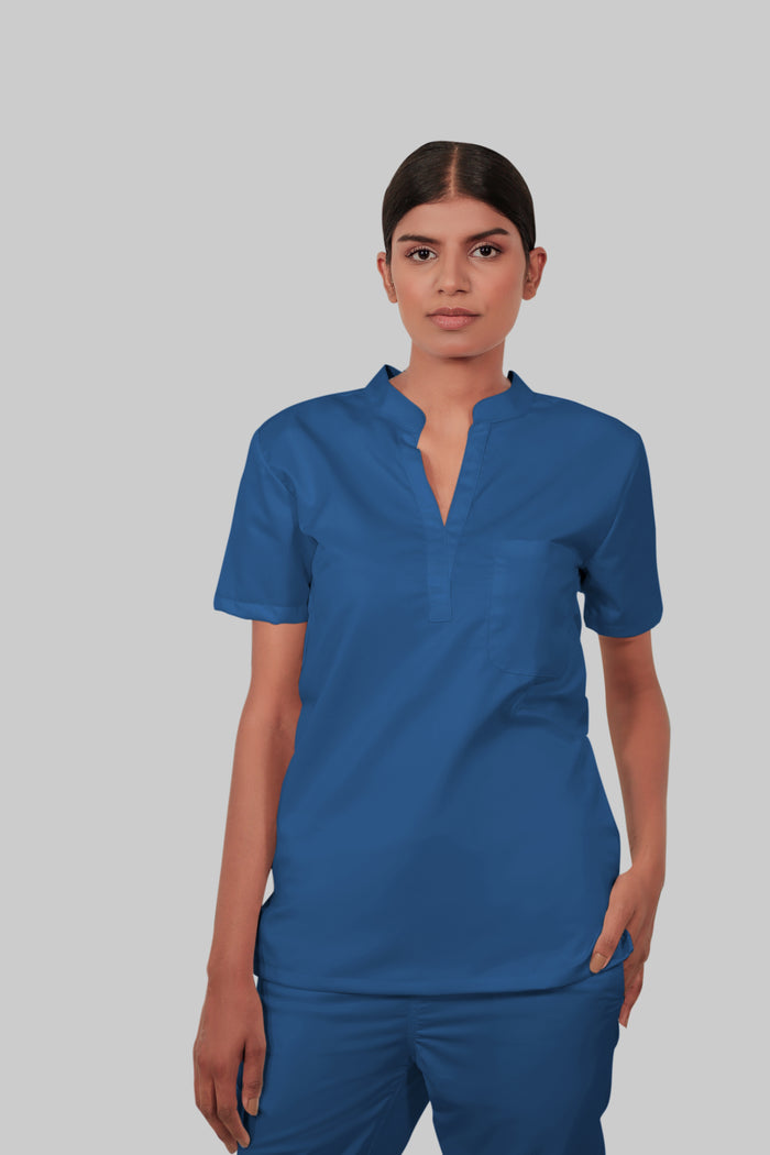 Stretchable (2Way) Women Navy Blue Mandarin Neck Scrub Top