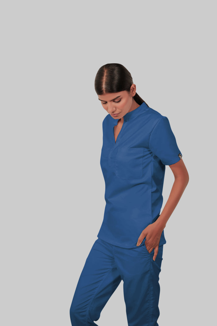 Stretchable (2Way) Women Navy Blue Mandarin Neck Scrub Top