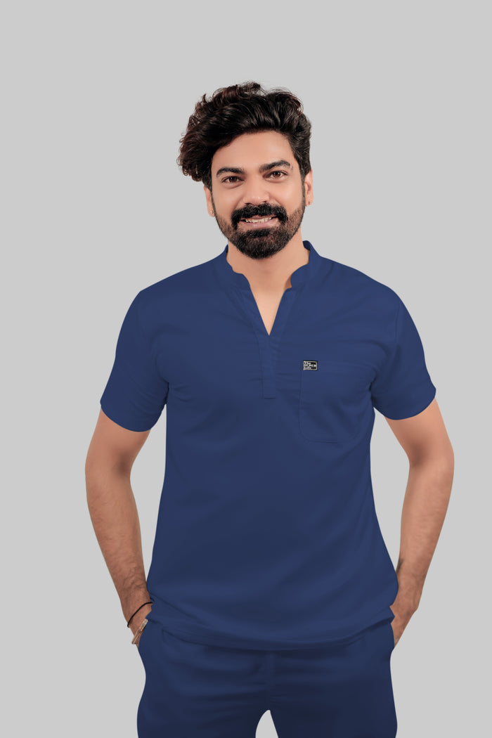 Stretchable (4Way) Men Mandarin Neck Royal Blue Scrub Top