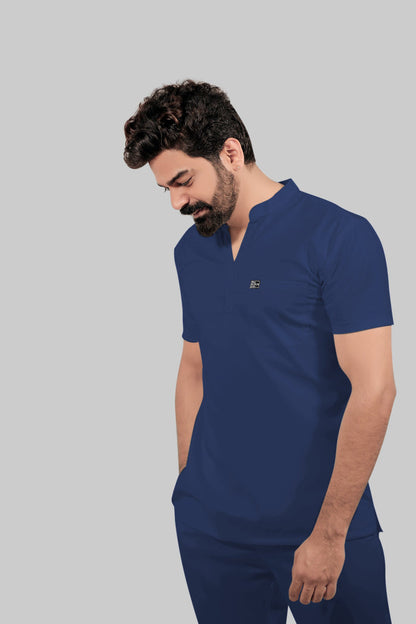 Stretchable (4Way) Men Mandarin Neck Royal Blue Scrub Top