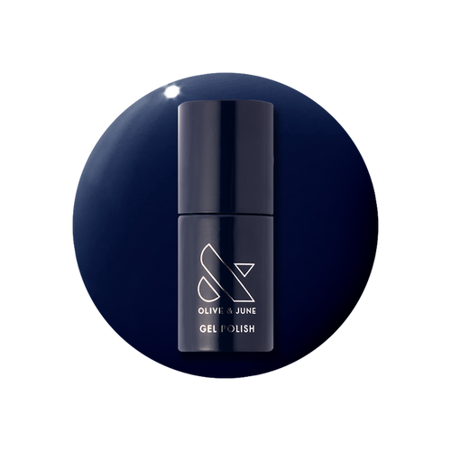 Suited - Gel bottle of deep navy gel polish with glossy finish by Olive and June for long-lasting manicure