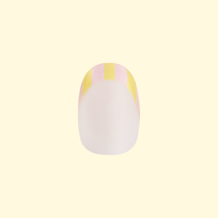 Summer Stripe French - Press-On | Short | Round milky sheer nail with colorful citrus stripes for easy at-home manicure
