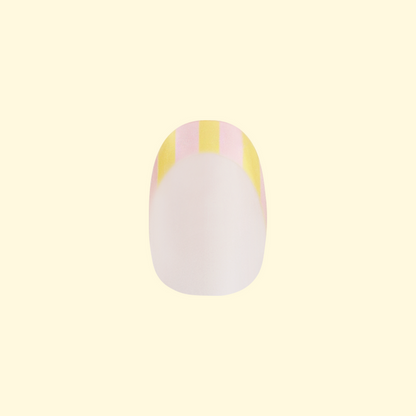 Summer Stripe French - Press-On | Short | Round milky sheer nail with colorful citrus stripes for easy at-home manicure