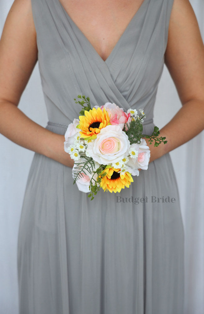 Sunflowers and Blush Custom Wedding Bouquet - $39.50 | Lago