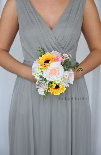Sunflowers and Blush Custom Wedding Bouquet - $39.50 | Lago