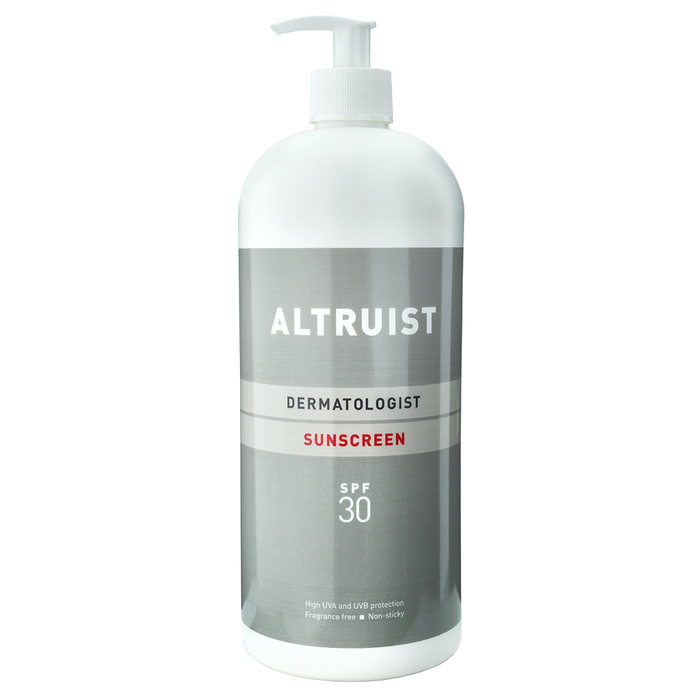A large sunscreen pump bottle of ALTRUIST sunscreen with SPF 30