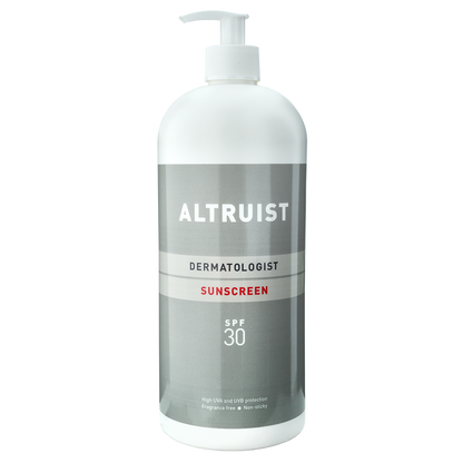 A large sunscreen pump bottle of ALTRUIST sunscreen with SPF 30