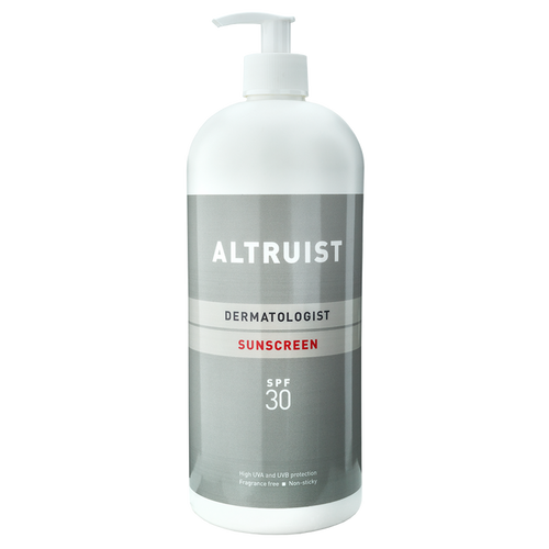 A large sunscreen pump bottle of ALTRUIST sunscreen with SPF 30