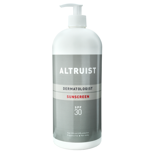 A large sunscreen pump bottle of ALTRUIST sunscreen with SPF 30
