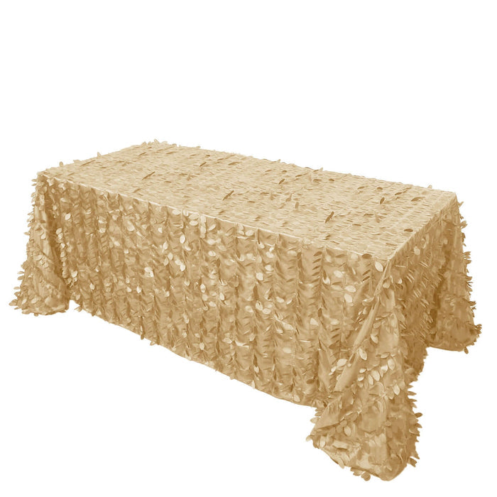 Beige tablecloth with floral design on a rectangular table