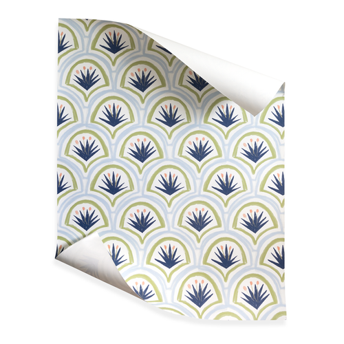 Thatcher Midnight fabric featuring sleek Art Deco fan motifs in custom shades for Pepper Home made-to-order curtains.