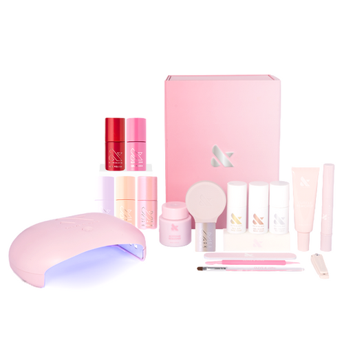 The Best of Spring Gel System with six spring-inspired gel polishes, LED lamp, tools, and creams for at-home mani