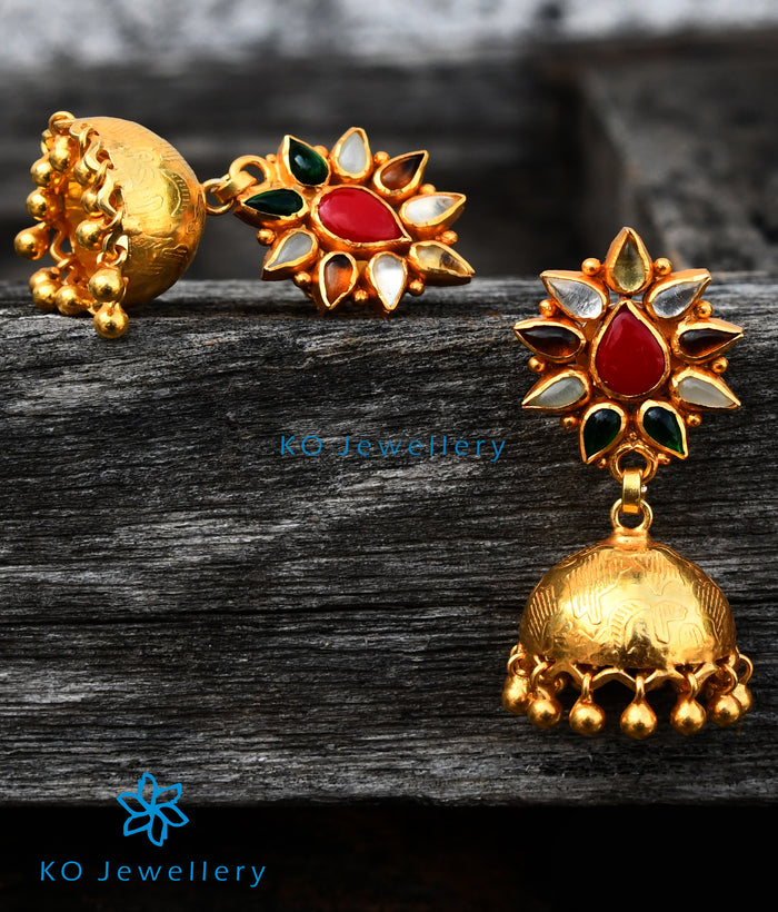 The Kriti Silver Navratna Jhumkas