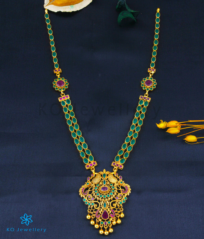 The Madhurya Silver Peacock Kempu Necklace