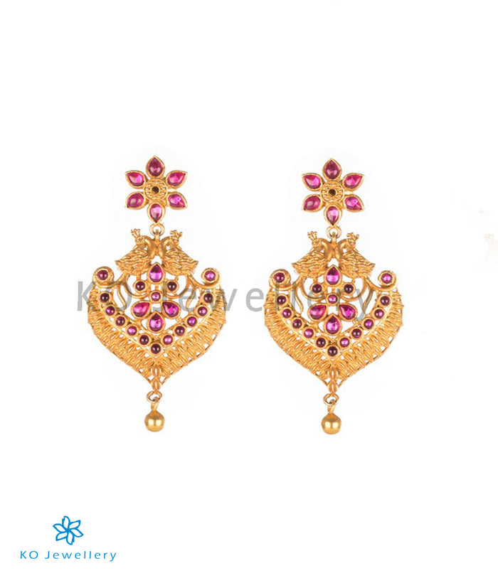 The Marala Silver Peacock Earrings(Red)