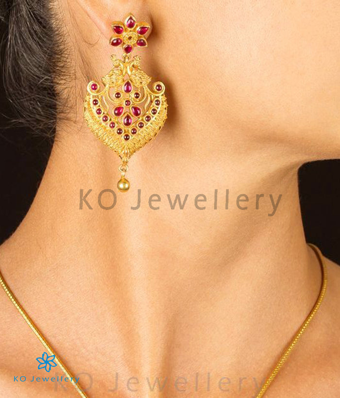 The Marala Silver Peacock Earrings(Red)