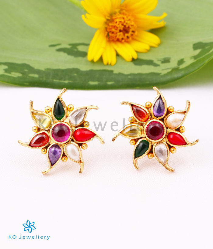 The Pauspa Silver Navratna Ear-Studs