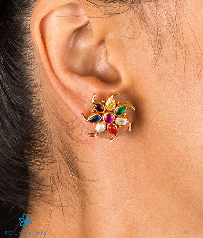 The Pauspa Silver Navratna Ear-Studs