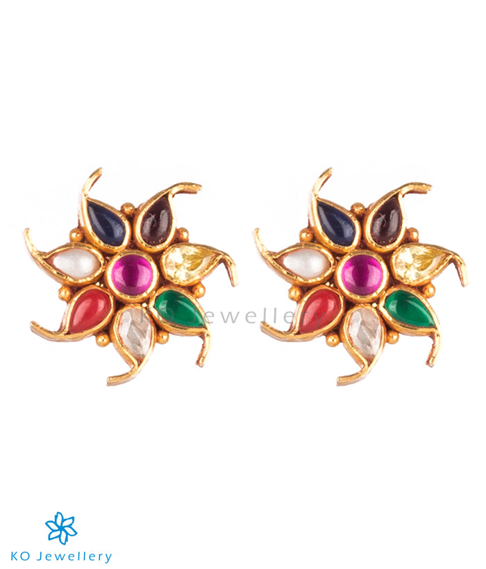 The Pauspa Silver Navratna Ear-Studs