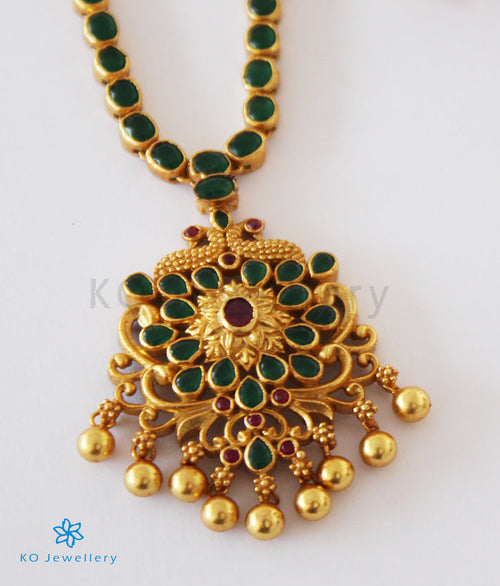 The Samaira Silver Peacock Kemp Necklace (Green)