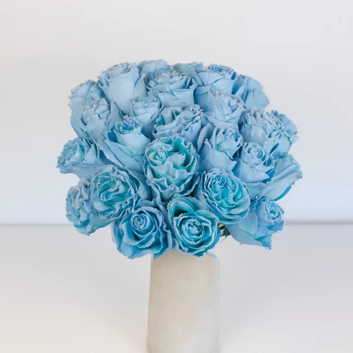 Tinted Light Blue Fuzzy Roses Vase - Image