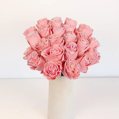 Tinted Light Pink Fuzzy Roses Vase - Image
