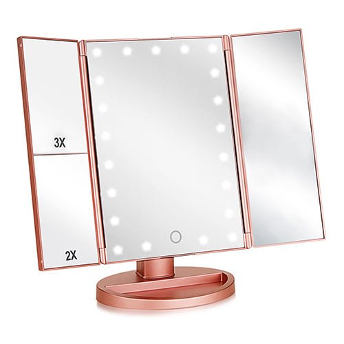 Tri Folded Vanity LED Lighted Makeup Mirror 10X/3X/2X/1X Magnification - ikatehouse