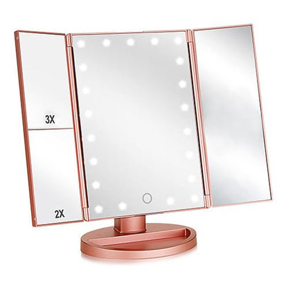 Tri Folded Vanity LED Lighted Makeup Mirror 10X/3X/2X/1X Magnification - ikatehouse