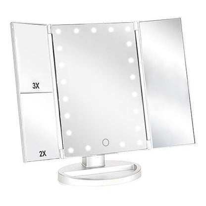 Tri Folded Vanity LED Lighted Makeup Mirror 10X/3X/2X/1X Magnification - ikatehouse