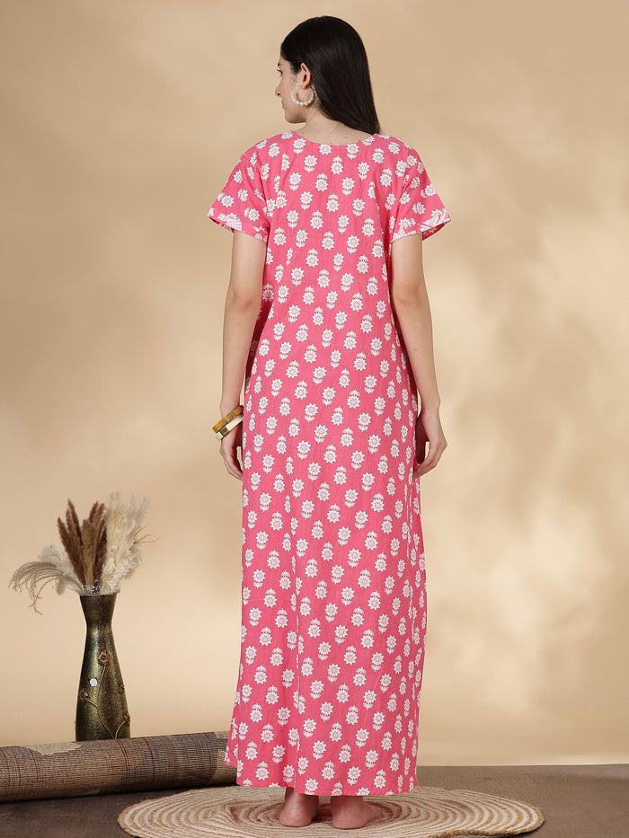 Tropica pink 100% pure cotton designer nighty for women
