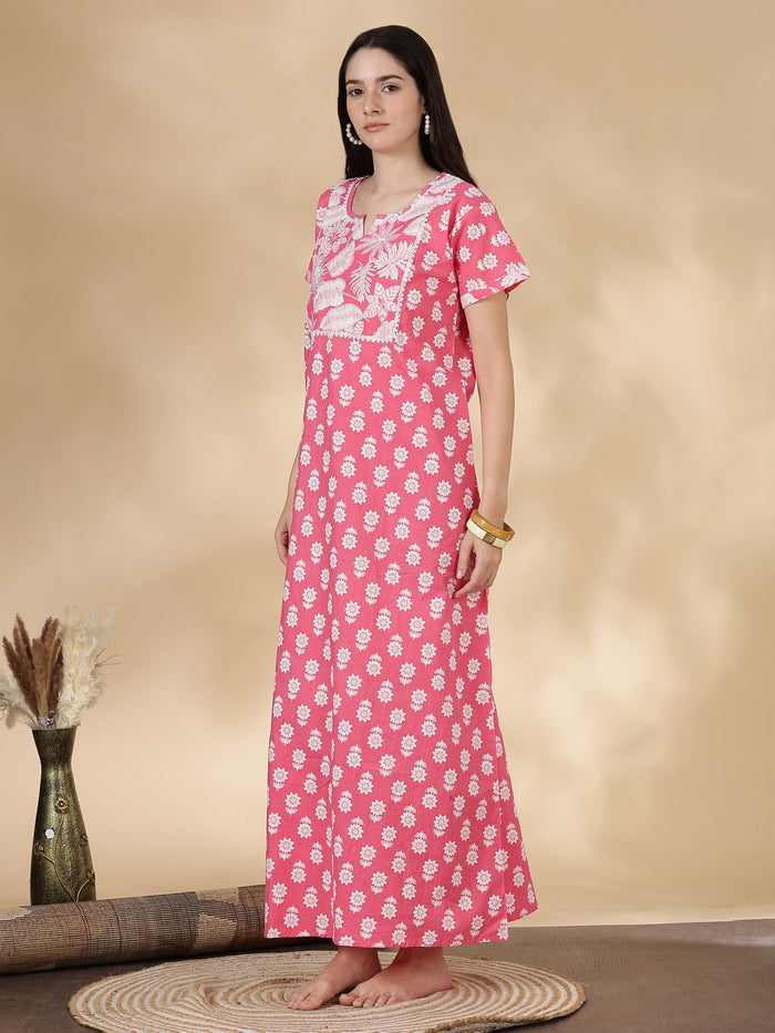 Tropica pink 100% pure cotton designer nighty for women