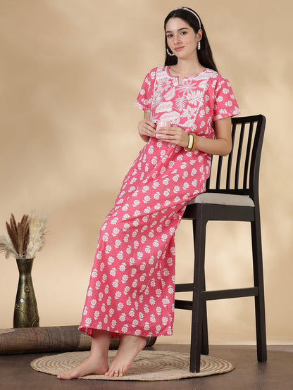 Tropica pink 100% pure cotton designer nighty for women