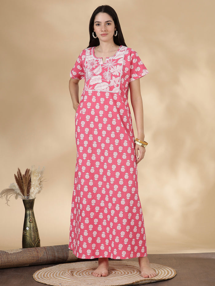 Tropica pink 100% pure cotton designer nighty for women