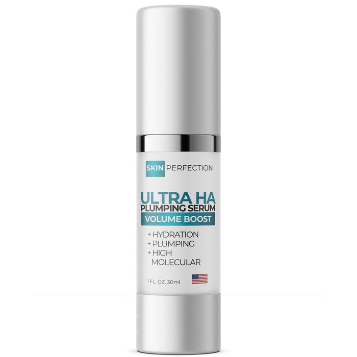 Ultra Hyaluronic Plumping Gel tube and jar labeled Hyaluronic Acid paraben-free made in USA
