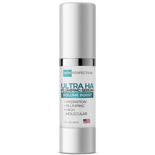 Ultra Hyaluronic Plumping Gel tube and jar labeled Hyaluronic Acid paraben-free made in USA