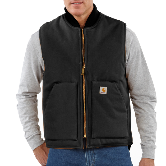 V01 Relaxed Fit Firm Duck Insulated Rib Collar Vest - BLK-Black | Carhartt 106676