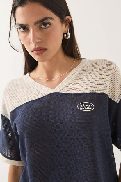 Women's Varsity Mesh T-Shirt in the color Off White/Washed Navy - Additional Fit image