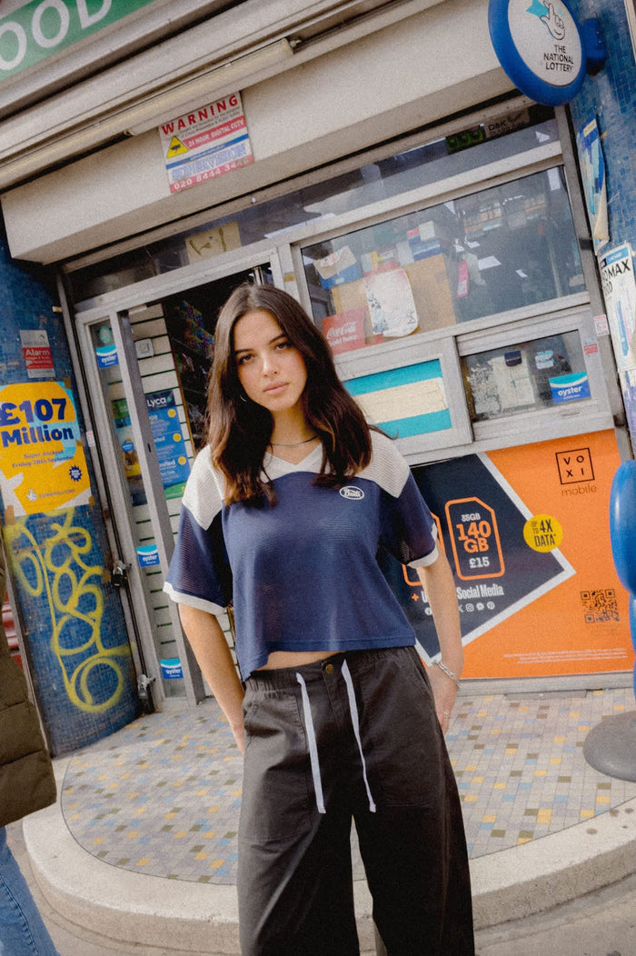 Women's Varsity Mesh T-Shirt in the color Off White/Washed Navy - Women's Lifestyle image